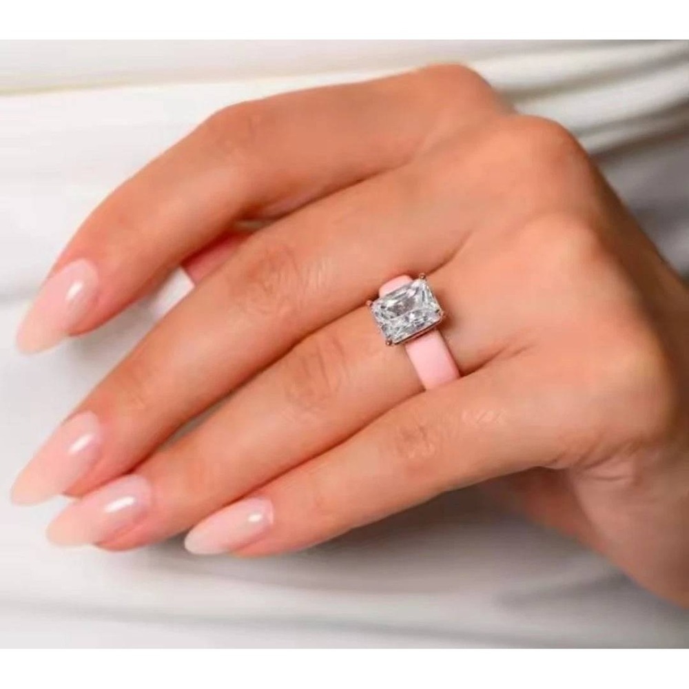 CZ Silicone Ring Size 7 With a Square shaped Simulated Diamond pink band - Picture 2 of 8